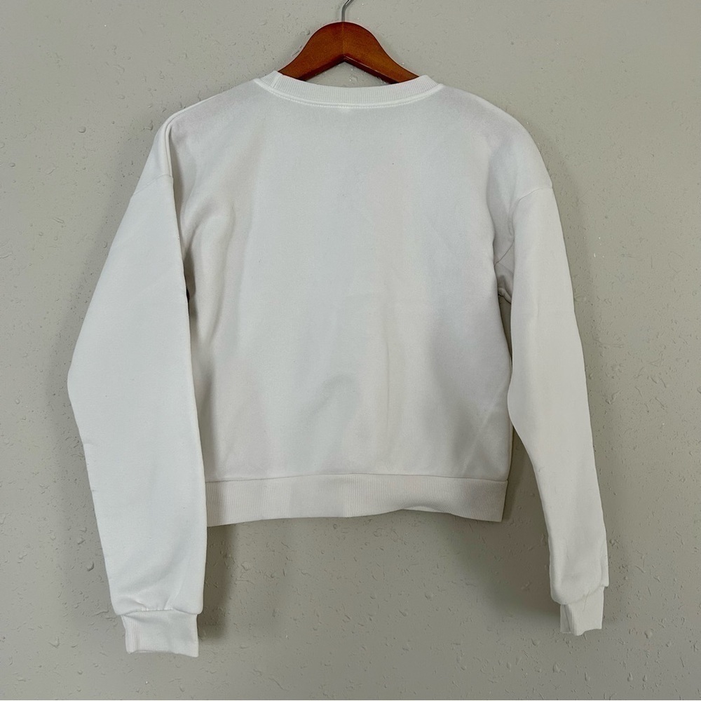 🦋 White Cropped Dancing Skeleton Crew Neck Sweatshirt Halloween Spooky Small - Picture 4 of 6
